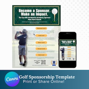 Golf Tournament Sponsor Flyer Template – Editable Canva Flyer – School Fundraiser or Booster Club Sponsorship Form