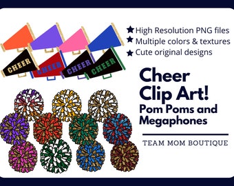 Pom Pom Digital Clip Art | Megaphone Clip Art |Cheer Clip Art | Megaphone PNG