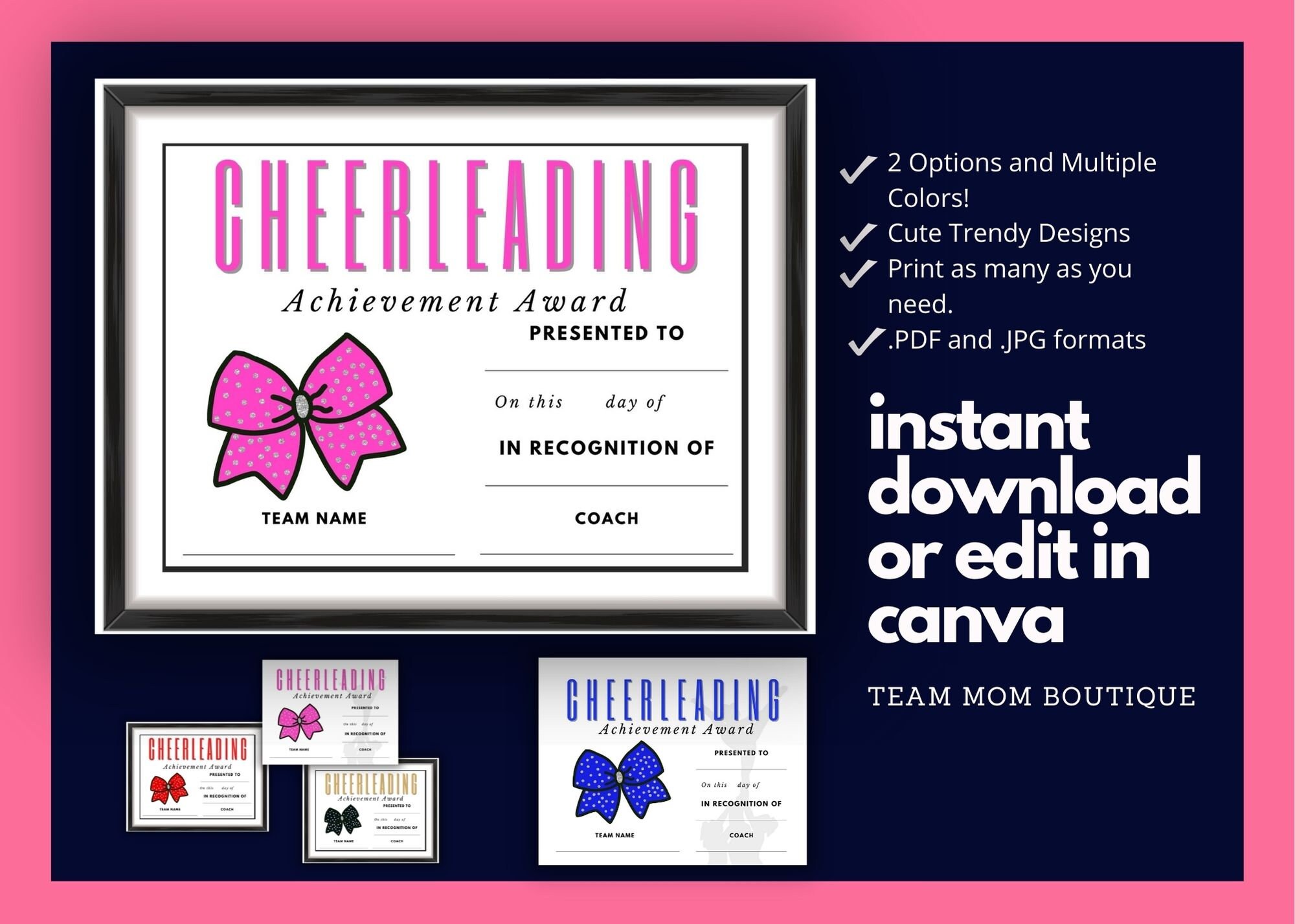 Cheer Award Certificate End of Year Cheer Award Cheer Etsy
