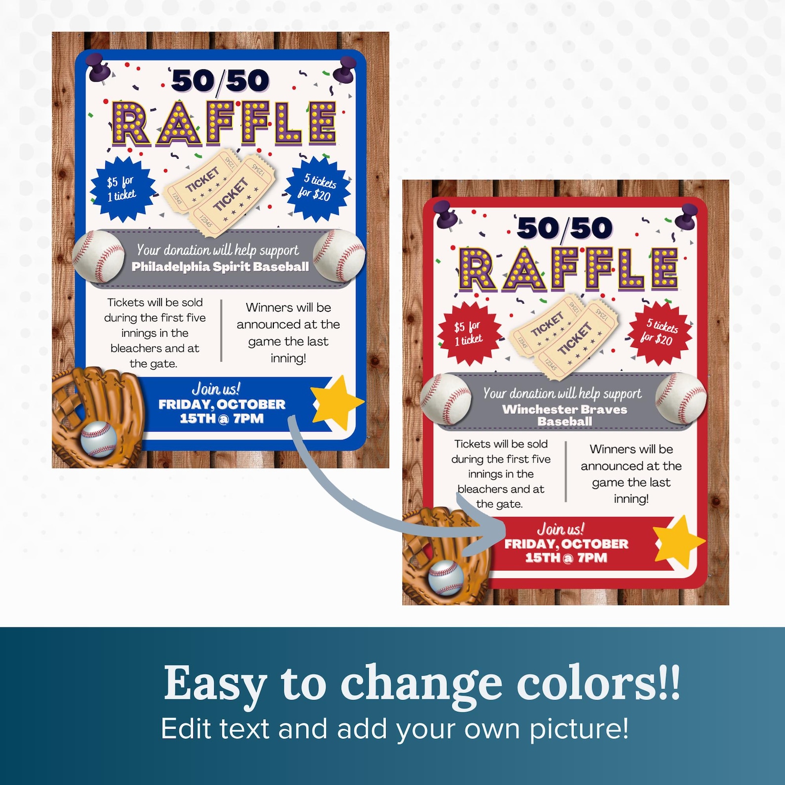Baseball Raffle Card Baseball 50/50 Raffle Flyer Template: Editable Design (digital Download ...
