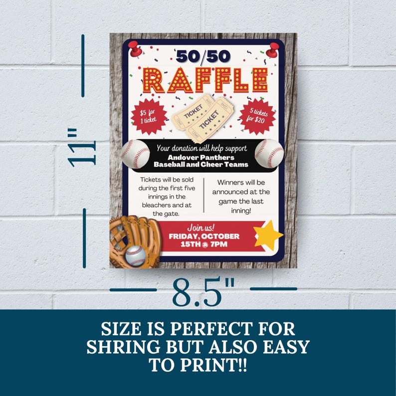 Baseball Ticker Raffle Baseball 50/50 Raffle Flyer Template: Editable Design (digital Download ...