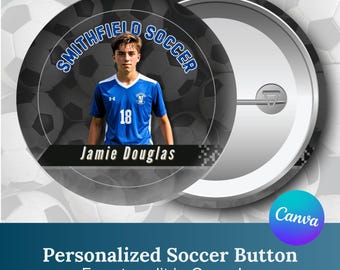 Boys Soccer Button Template - Editable Canva Soccer Mom Pin