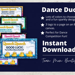 Dance Printables | Gift for Dance team | Dance Duck Tag | Dance Duck Good Luck Tag