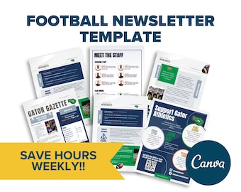 Football Newsletter Template: Game Recap, Sponsors, Team Staff (Printable, Editable, Instant Download)