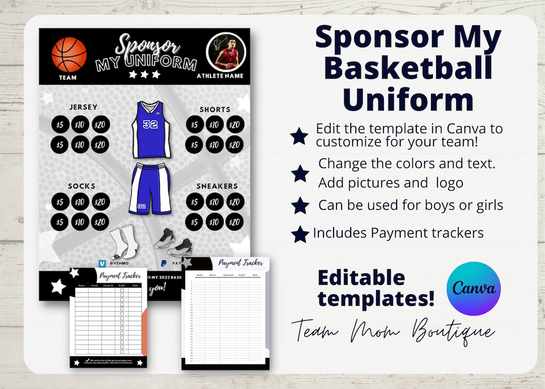 Basketball Fundraiser Sponsor My Uniform Basketball Team Ideas Etsy