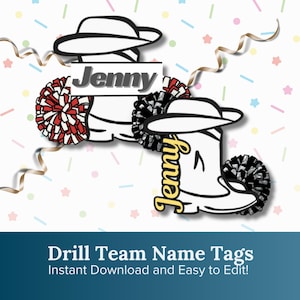 Drill Team Name Tags | Drill Team Printables | Drill Team Ideas | Editable Drill Team Tags