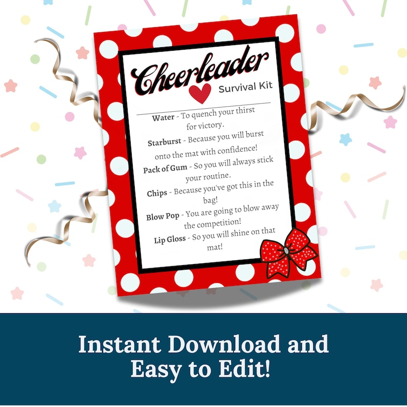 Cheerleader Survival Kit Printable | Editable Team Gift (Digital Download)