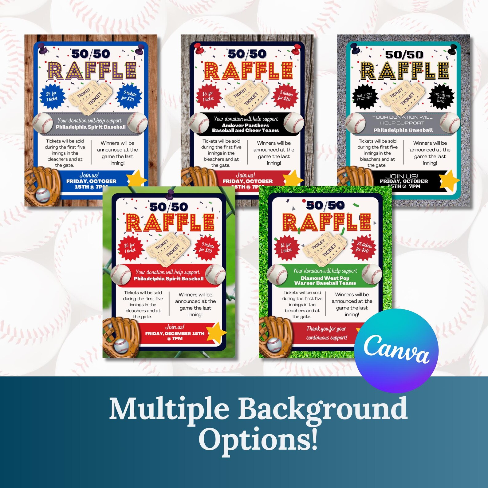 Baseball 50/50 Raffle Flyer Template: Editable Canva Design (digital ...