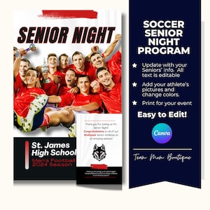 Soccer Senior Night Program Canva Template| Editable Senior Night Brochure| Sports Template