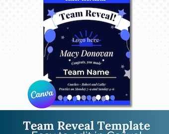 Team Reveal Template | Team Template | Sports Printable | Cheer Printable