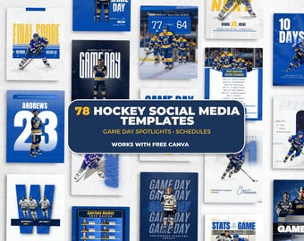 Hockey Templates Bundle | 78 Social Media Templates for Teams | Game Day, Player Spotlights, Schedules