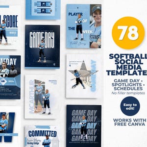 Softball Templates Bundle | 78 Social Media Templates for Teams | Game Day, Player Spotlights, Schedules -  – Works with Canva