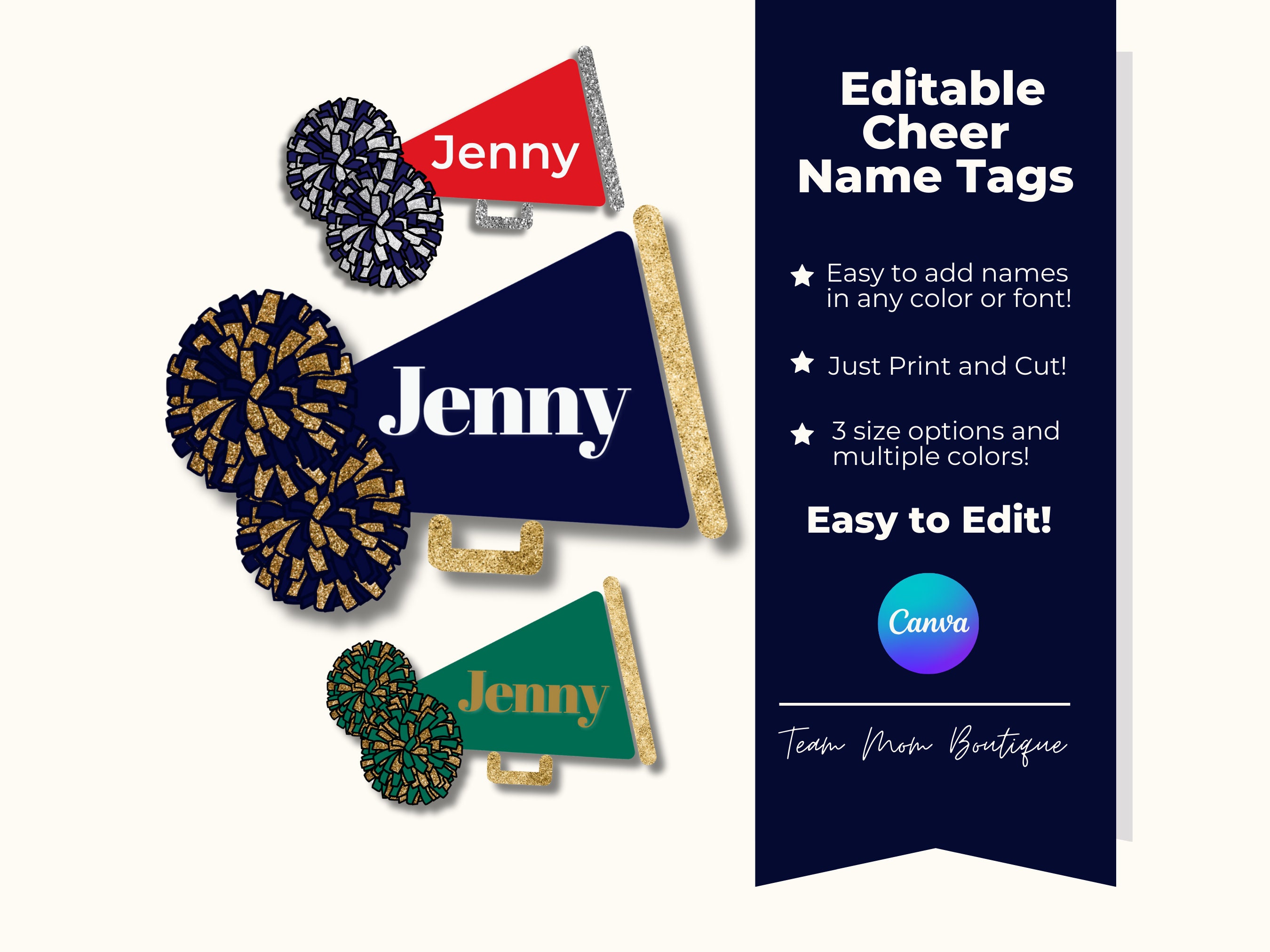 Cheerleading Name Tags | Cheerleading Printables | Cheer Team Ideas | Editable Cheerleading Tags