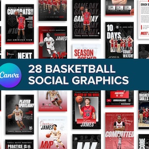 28 Basketball Instagram Templates | Editable Canva Social Media Posts | Game Day, Spotlight, Camp, Coach, Schedule, Cancellations