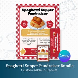 Spaghetti Supper Fundraiser Flyer & Ticket Template (Editable Canva Template)