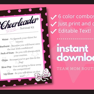Cheer Printables | Cheer Survival Kit | | Editable Template| Cheer Team Gift Idea