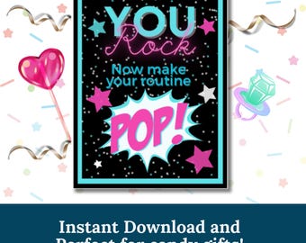 Etiqueta de regalo imprimible para equipo de porristas / Rutina "You Rock, Pop" (PDF)