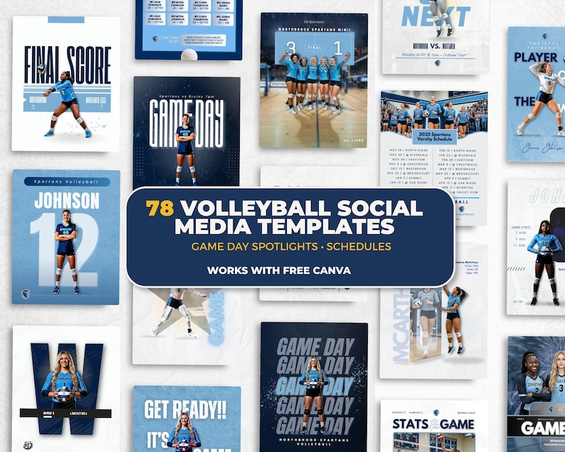 Volleyball Templates Bundle | 78 Social Media Templates for Teams | Game Day, Player Spotlights, Schedules