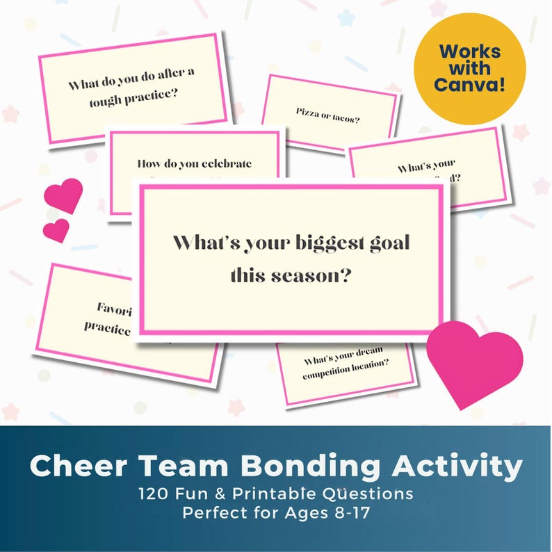 Cheer Team Bonding Game | 100 Questions Activity | Printable Template ...