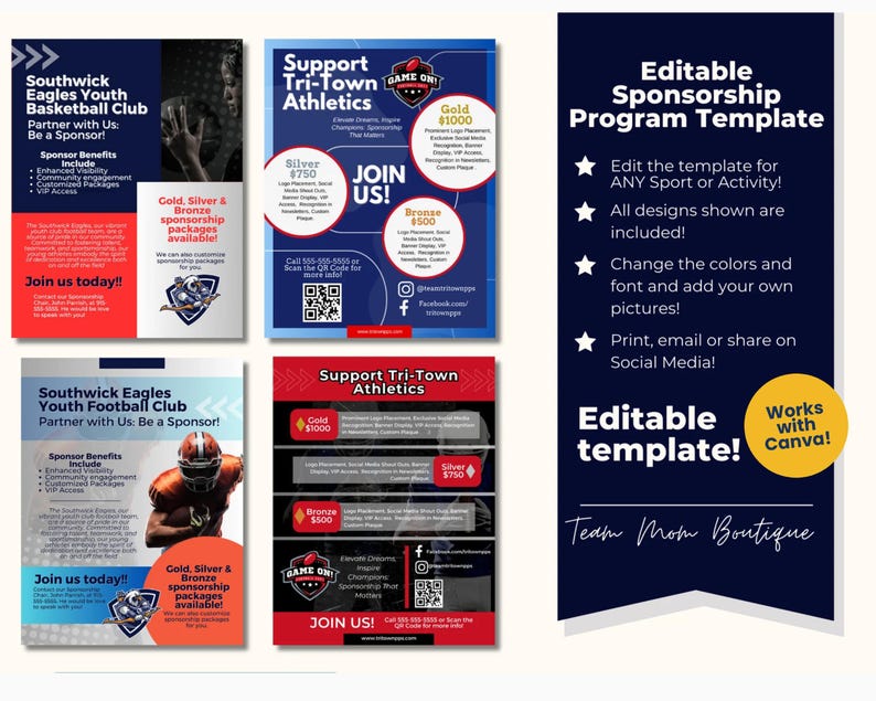 Plantilla de patrocinio personalizable para equipos y programas - Diseño editable - Compatible con Canva imagen 1