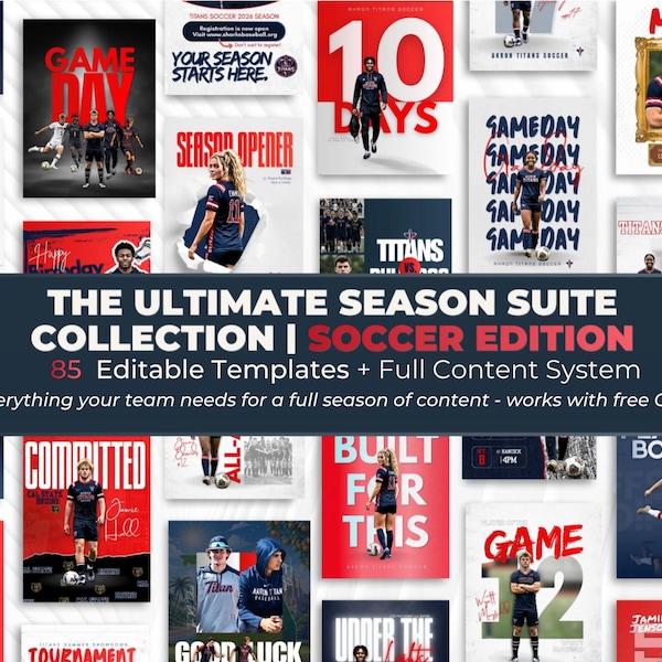 Soccer Templates Bundle, Sports Graphics, Game Day, Player Spotlight (Digital Download) – Works with Canva