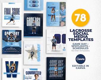 Lacrosse Canva Templates Bundle | 78 Social Media Templates for Teams | Game Day, Player Spotlights, Schedules