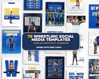 Wrestling Templates Bundle | 78 Social Media Templates for Teams | Game Day, Player Spotlights, Schedules
