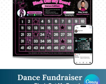 Black Out My Board | Dance Fundraiser Template | Editable Canva Donation Board | 25 & 50 Squares | Instant Download