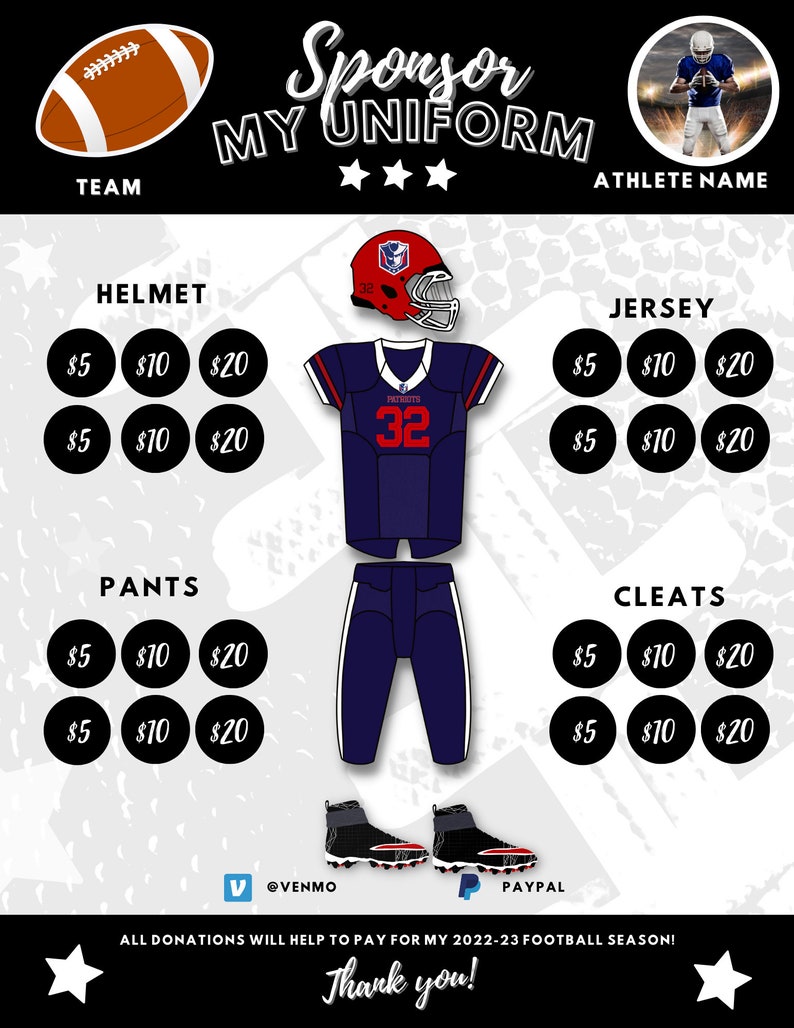 Football Fundraiser Sponsor My Uniform Football Team Ideas Etsy