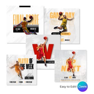Basketball Social Media Templates Bundle | Instagram Sports Templates | Game Day Graphics | Canva Templates