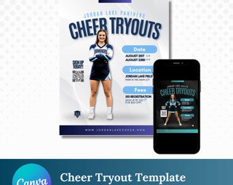 Bearbeitbare Cheer Tryout Flyer Vorlage | Canva Grafik (Printable & Teilen)