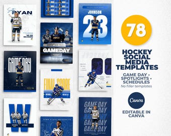 Hockey Canva Templates Bundle | 78 Social Media Templates for Teams | Game Day, Player Spotlights, Schedules