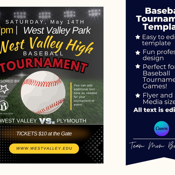 Customizable Baseball Tournament Flyer Template | Editable 8.5x11 Canva Design
