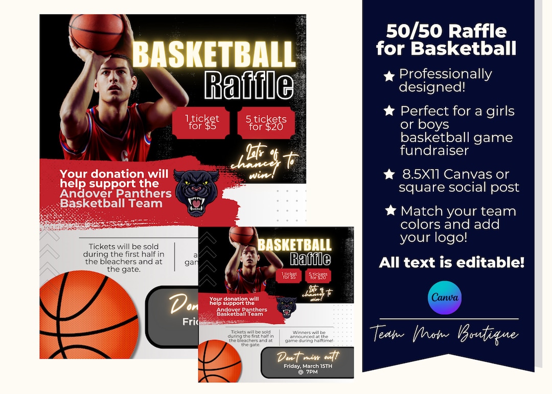 Basketball Raffle Flyer Template Editable Fundraiser Template