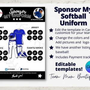 Softball Fundraiser | Sponsor My Softball Uniform | Softball Team Ideas| Editable Softball Template