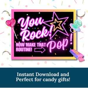 Cheer/Dance Candy Gift Tags - &#39;You Rock, Now Make that Routine Pop!&#39; - Pop Rocks Companion - 7 Color Combos - Digital Download