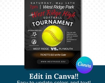 Customizable Softball Tournament Flyer Template | Editable 8.5x11 Canva Design