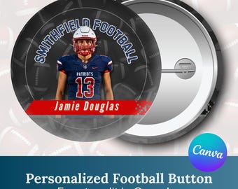 Football Button Template - Editable Canva Football Mom Pin