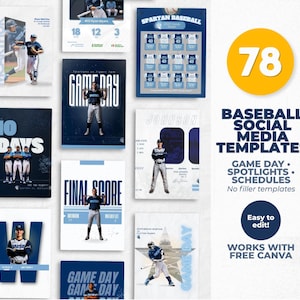 Baseball Templates Bundle | 78 Social Media Templates for Teams | Game Day, Player Spotlights, Schedules  – Works with Canva