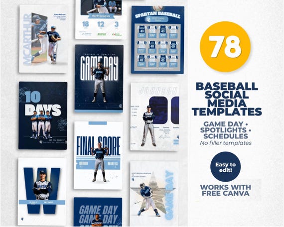Baseball Templates Bundle | 78 Social Media Templates for Teams | Game Day, Player Spotlights, Schedules  – Works with Canva