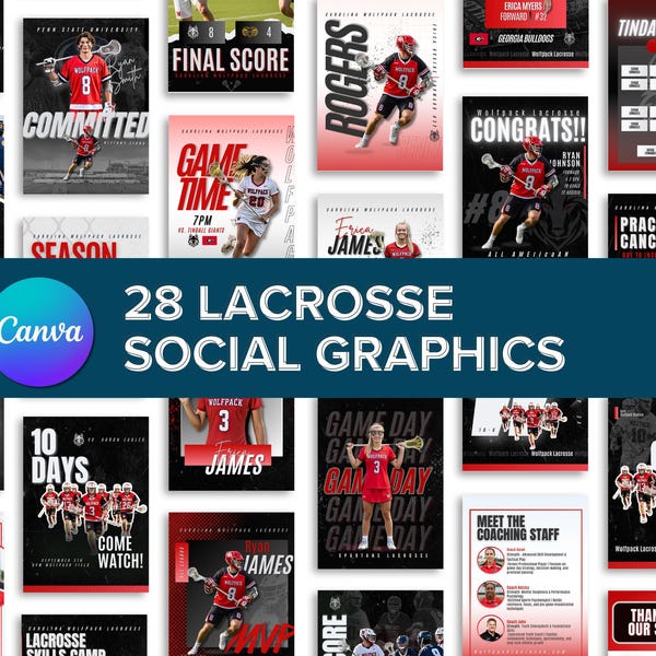 Editable Canva 28-Piece Lacrosse Social Media Templates for Teams