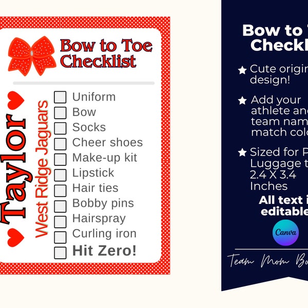 Bow To Toe Cheer Checklist | Cheer Checklist | Cheer Team Mom