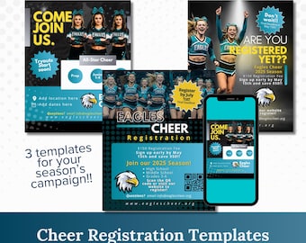 Cheer Registration Flyer Template Bundle | Editable Templates for Tryouts, Signups & Cheer Season Promo