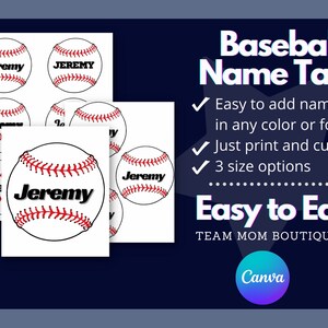 Baseball Name Tags Baseball Printables Baseball Team Ideas - Etsy