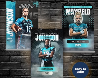 Girls Flag Football Senior Night Posters – Set of 3 (18x24 & 24x36) | Editable Templates