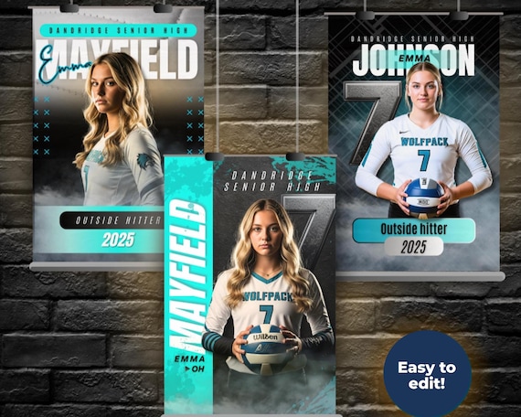 Volleyball Senior Night Posters – Editable Templates, 3 Layouts (24x36 & 18x24)
