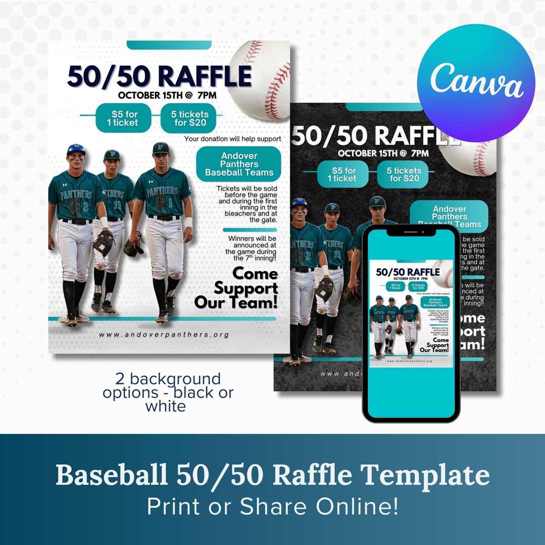 Baseball 50/50 Raffle Flyer Template: Editable Canva Design (PDF) - Etsy