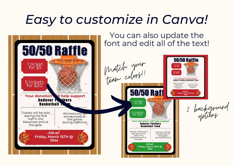 Basketball Raffle Flyer Template: Editable Sports Fundraiser (digital ...
