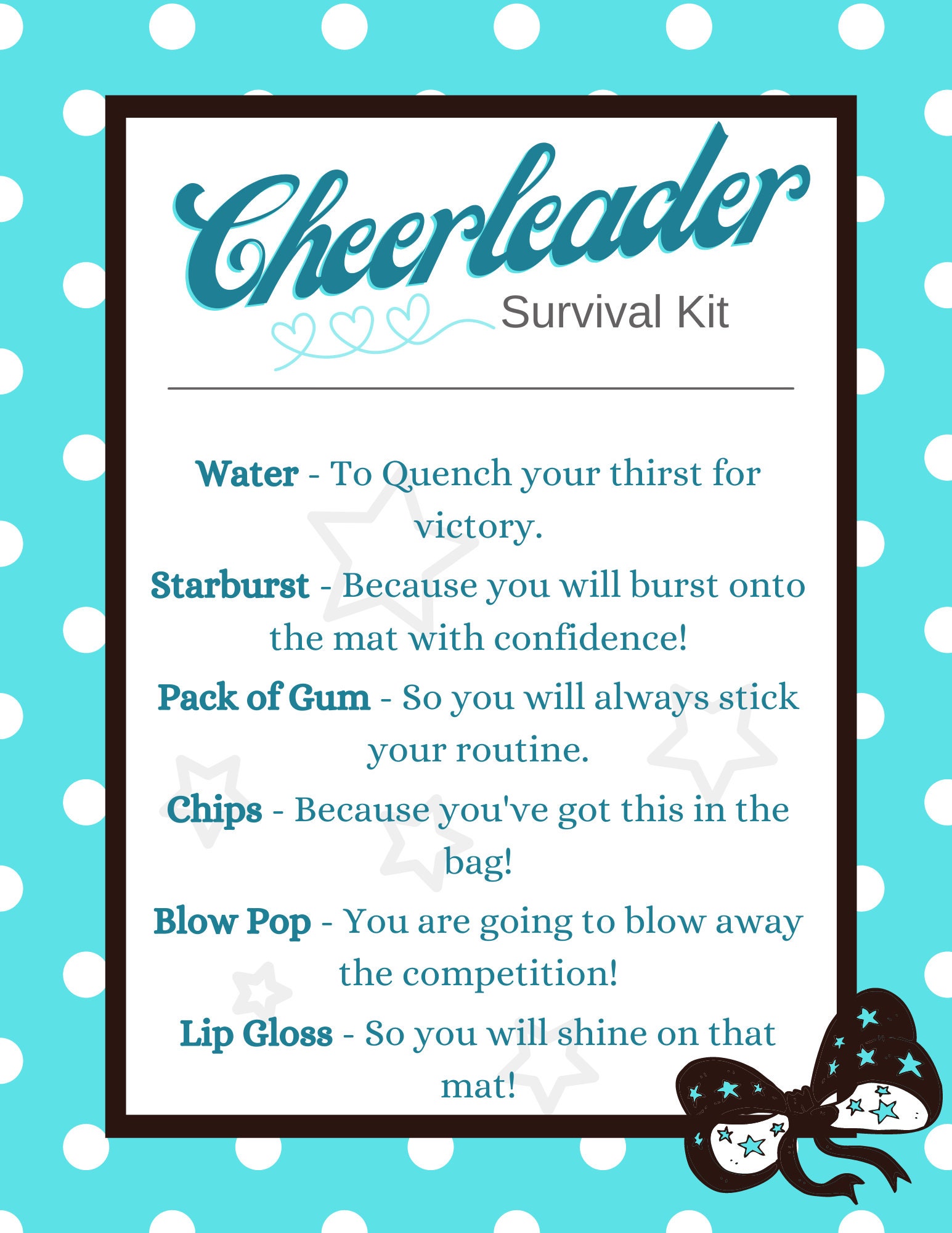 Cheer Printables Cheer Survival Kit Editable Template - Etsy