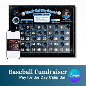 Baseball Black Out My Board Fundraiser | Clear the Board Donation Calendar | Editable Canva Template | Sponsor My Season Printable